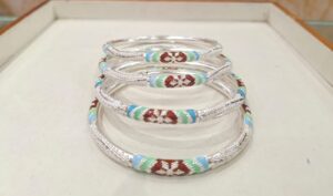 WhatsApp Image 2025-10-25 at 4.40.13 PM (1) 92.5 Pure Silver Maroon Sky Green Minakari Monipuri Bangle(Pair) (Size-25) (CN53)