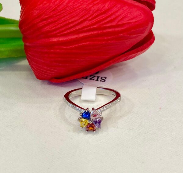 92.5 Silver Multi Colour Crown Shape Finger Ring (Size-11)