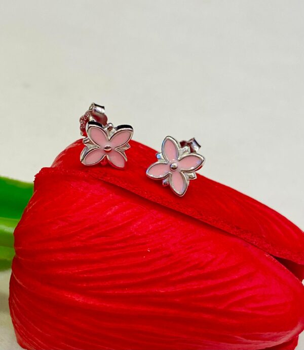 92.5 Pure Silver Baby Pink Flower Ear Tops