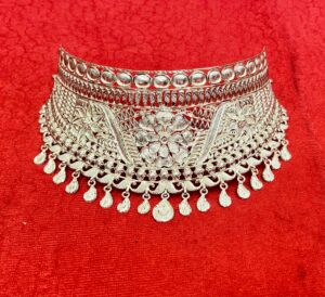 92.5 Pure Silver Floral Naksha Bridal Choker (CN 40)