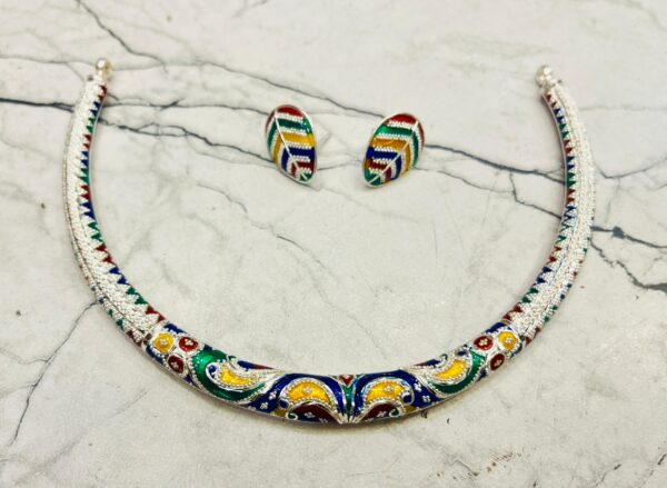 92.5 Pure Silver Minakari Kolka Design Manipuri Hasuli