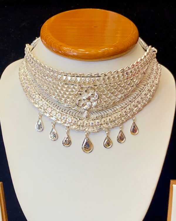92.5 Pure Silver Flower Naksha Bridal Choker (CN28)