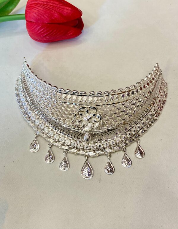 92.5 Pure Silver Flower Naksha Bridal Choker (CN28)