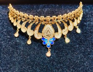 92.5 Pure Silver Drop Shape Fiower Minakari Choker