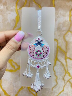 92.5 Pure Silver Pink Drop Shape Peacock Minakari Komor Jhapta (CN 42)