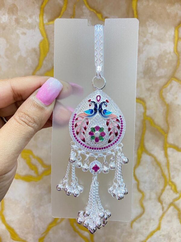 92.5 Pure Silver Pink Drop Shape Peacock Minakari Komor Jhapta (CN 42)