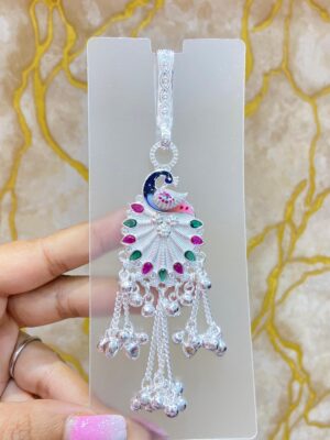 92.5 Pure Silver Pink Peacock Shape Minakari Komor Jhapta (CN 32)