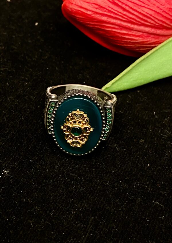 WhatsApp Image 2025-11-19 at 5.36.38 PM 92.5 Silver Green Stone Antique Finger Ring (Size-26) (CN 16)