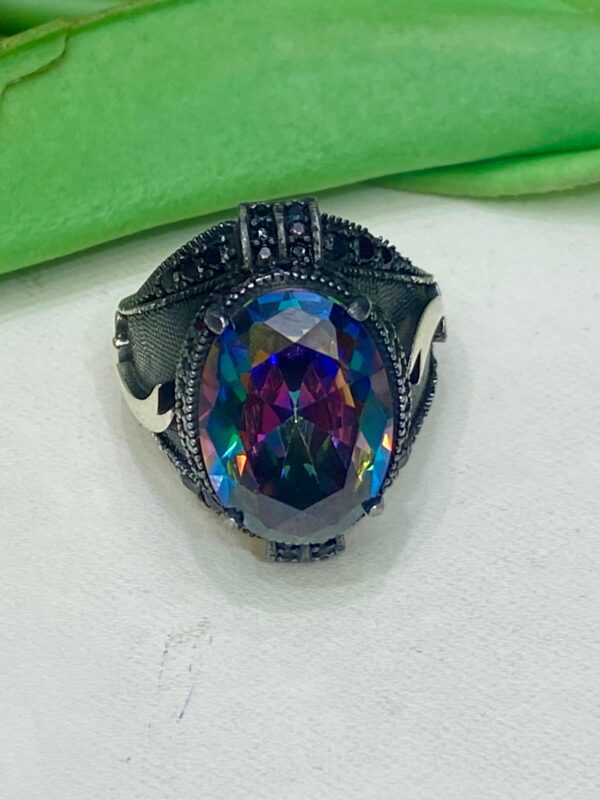 92.5 Silver Green Stone Antique Finger Ring (Size-25) (CN 17)