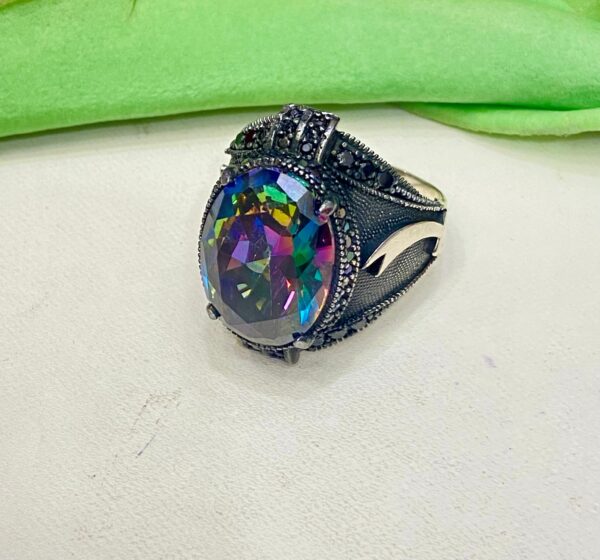 92.5 Silver Green Stone Antique Finger Ring (Size-25) (CN 17)