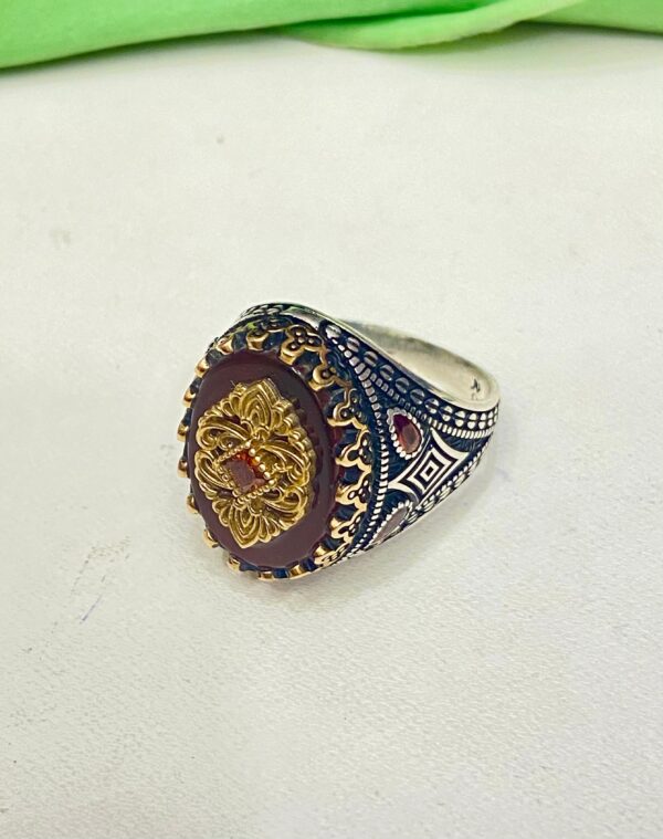 92.5 Silver Deep Brown Stone Antique Finger Ring (Size-22) (CN 14)
