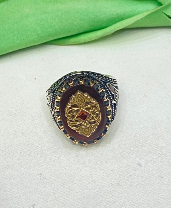 92.5 Silver Deep Brown Stone Antique Finger Ring (Size-22) (CN 14)