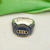 92.5 Silver Round Shape Blue Antique Finger Ring (Size-23) (CN 8)