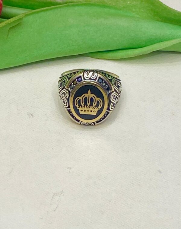 WhatsApp Image 2025-11-19 at 6.03.05 PM 92.5 Silver Crown Shape Blue Antique Finger Ring (Size-19) (CN 13)
