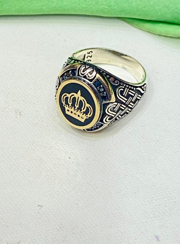 WhatsApp Image 2025-11-19 at 6.03.06 PM 92.5 Silver Crown Shape Blue Antique Finger Ring (Size-19) (CN 13)