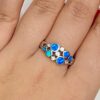 92.5 Silver Zigzag Round Shape Blue Opal Stone Finger Ring (Size-17-20)