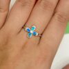 92.5 Silver Blue Opal Stone Flower Design Finger Ring (Size-16.5-17)