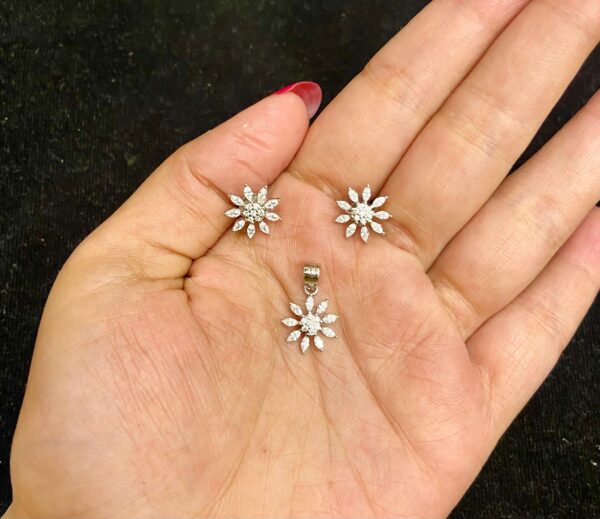 WhatsApp Image 2025-11-19 at 7.13.04 PM 92.5 Pure Silver Stone Star Flower Pendant With Ear Tops (Without Chain)