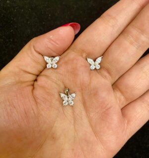 92.5 Pure Silver Stone Butterfly Pendant With Ear Tops (Without Chain)