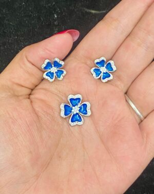 WhatsApp Image 2025-11-20 at 1.00.05 PM 92.5 Pure Silver Blue Heart Shape Floral Style Pendant With Ear Tops (Without Chain)