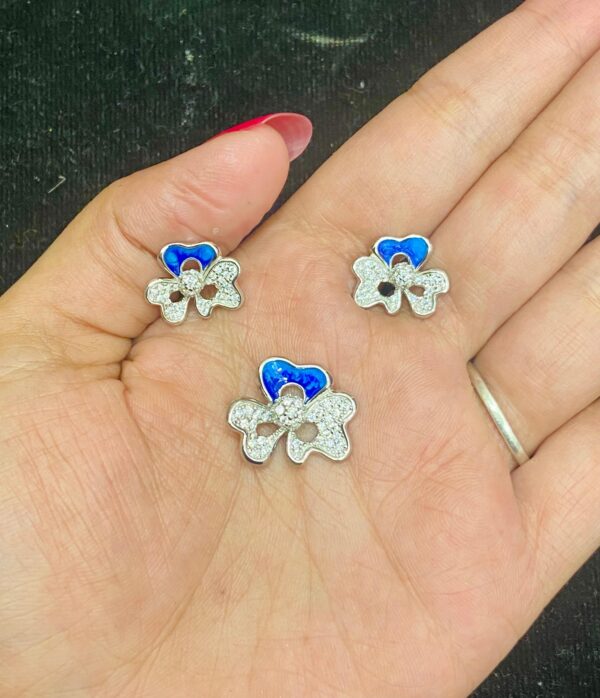 WhatsApp Image 2025-11-20 at 1.02.22 PM 92.5 Pure Silver Blue Flower Shape Floral Pendant With Ear Tops (Without Chain)