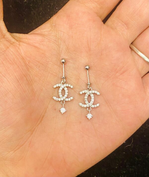 92.5 Pure Silver WhiteStone C Shape Earrings