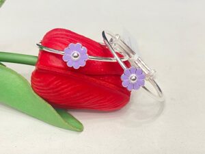 92.5 Pure Silver Purple Flower Design Baby Bangles (CN 13)