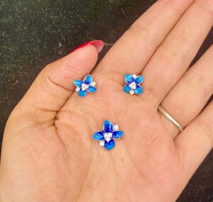 WhatsApp Image 2025-11-20 at 12.46.55 PM 92.5 Pure Silver Blue Flower Design Pendant With Ear Tops (Without Chain)