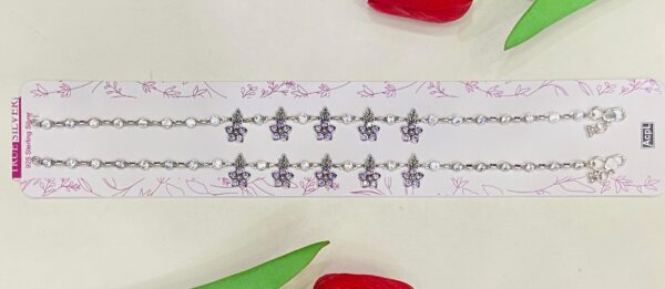 92.5 Pure Silver Purple Stone Flower Design Payal (CN 28)