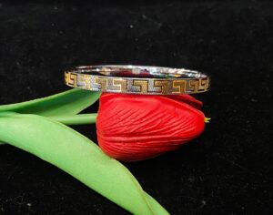 WhatsApp Image 2025-11-22 at 3.07.19 PM 92.5 Pure Silver Box Pattern Gold Polish Karha Bangle (CN 32)