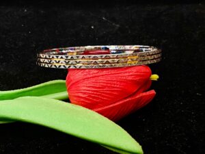 WhatsApp Image 2025-11-22 at 3.08.24 PM 92.5 Pure Silver Three Line V Design Gold Polish Karha Bangle (CN 34/100)
