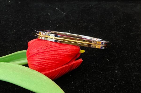 92.5 Pure Silver Stylish Line Design Gold Polish Design Bangle (CN 34/100)