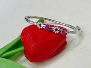 WhatsApp Image 2025-11-22 at 3.22.56 PM 92.5 Pure Silver Pink Stone Floral V Design Bracelet (CN 11/170)