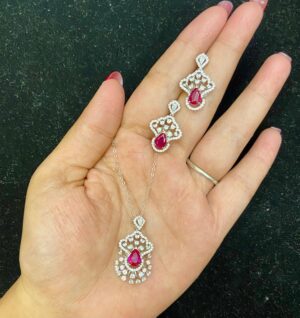 WhatsApp Image 2025-11-22 at 4.31.56 PM 92.5 Pure Silver Pink Drop Kolka Design Chain Pendant With Earrings