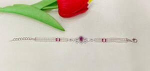 92.5 Pure Silver Pink Stone Drop Shape Kolka Design Pearl Bracelet