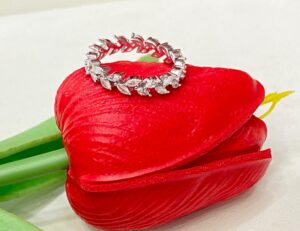 92.5 Silver Kolka Stone Leaf Style Finger Ring (Size-13)