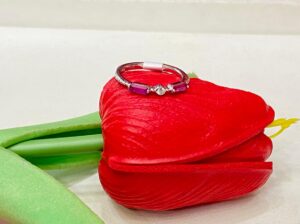 92.5 Silver Pink Stone Square Design Finger Ring