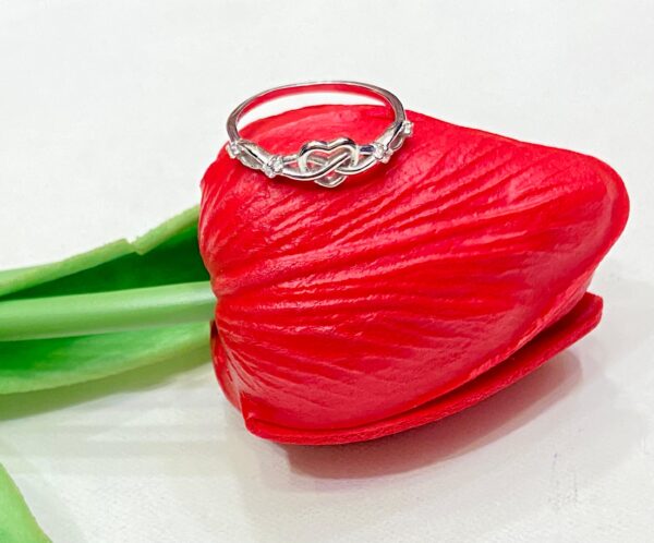 92.5 Silver Heart Shape Cross Design Finger Ring (Size-14)