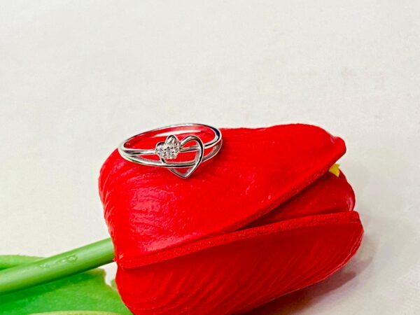 92.5 Silver Beautiful Double Heart Shape Finger Ring (Size-10)