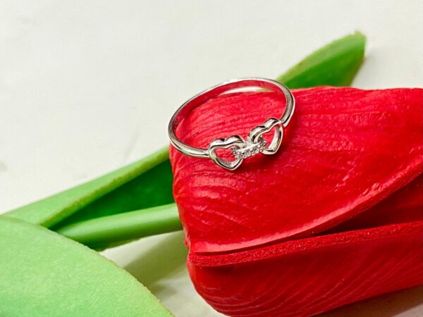 92.5 Silver Double Heart Design Finger Ring (Size-14)