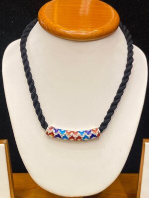 WhatsApp Image 2025-11-24 at 4.06.48 PM 92.5 Pure Silver Monipuri Design Curved Pipe Pendant With Rope Tarsel (CN 8)