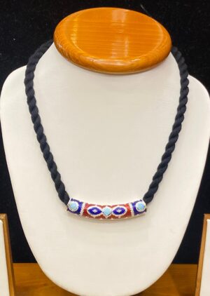 WhatsApp Image 2025-11-24 at 4.09.36 PM 92.5 Pure Silver Monipuri Design Curved Pipe Pendant With Rope Tarsel (CN 8)