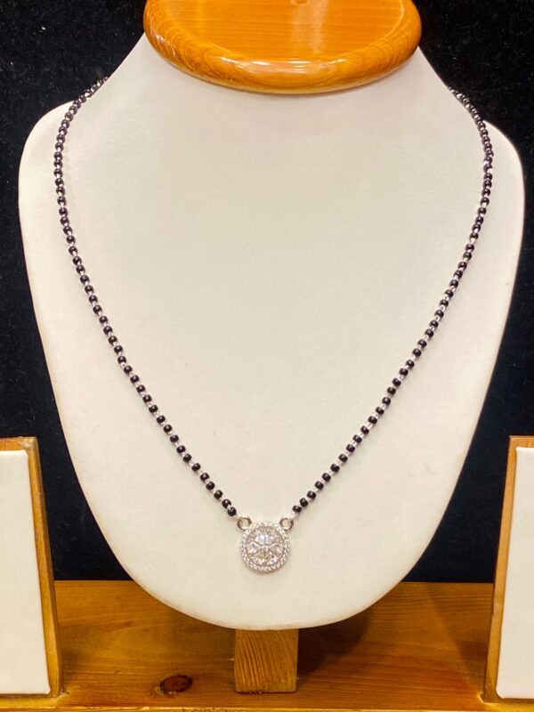 92.5 Pure Silver Round Shape Flower Mangalsutra