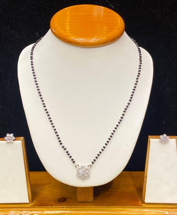 92.5 Pure Silver Stone Flower Design Mangalsutra (Without Ear Tops)