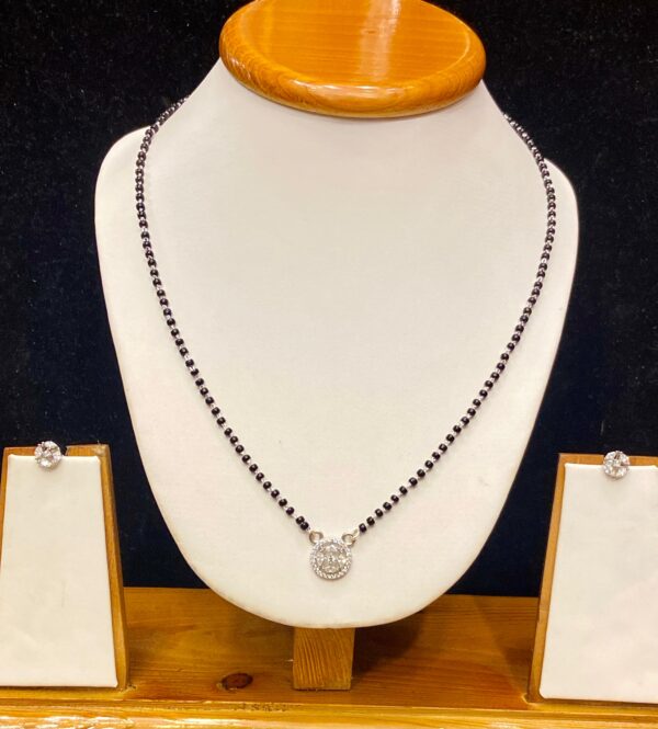 92.5 Pure Silver Stone Design Round Shape Mangalsutra (Without Ear Tops)