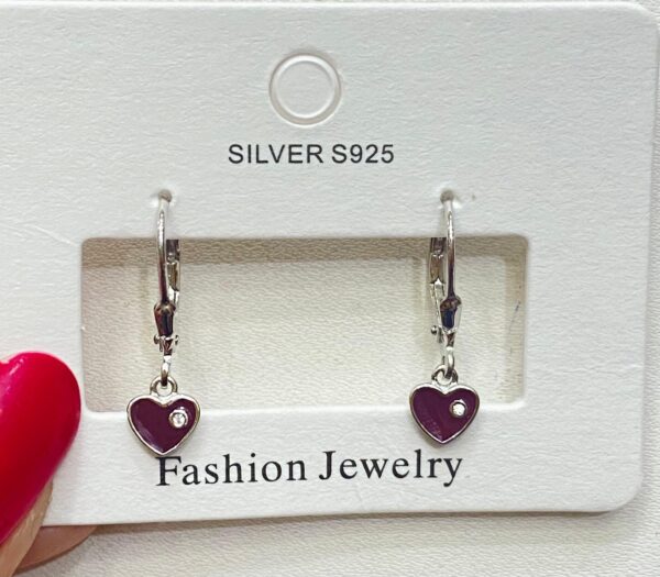 92.5 Pure Silver Hanging Coffee Small Heart Shape Earrings
