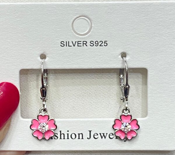 92.5 Pure Silver Hanging Pink Flower Design Earrings