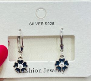 92.5 Pure Silver Hanging Blue Flower Design Earrings