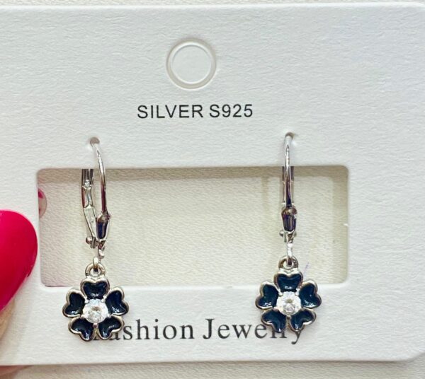 92.5 Pure Silver Hanging Blue Flower Design Earrings
