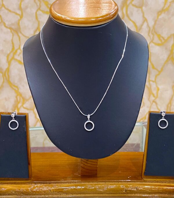 92.5 Pure Silver Round Shape Stone Pendant With Ear Tops (Without Chain)